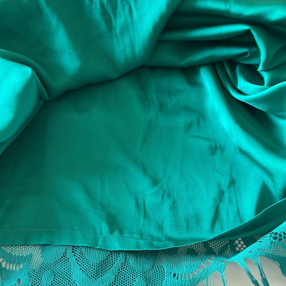 Gianni Bini Teal Green Lace Sleeveless Dress with Fringe Hem Women's Size Large - Picture 5 of 10
